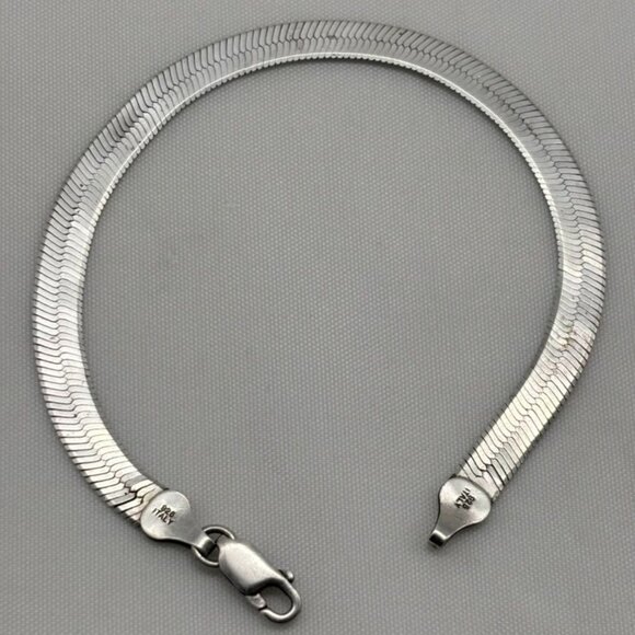 Made in Italy Jewelry - Vintage Sterling Silver Herringbone Bracelet Made in Italy With Maker's Hallmark